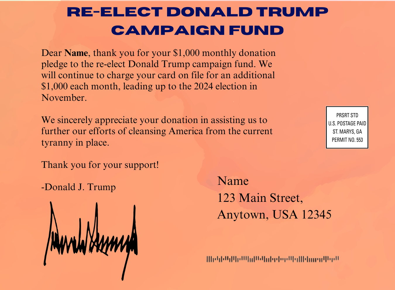 Trump 2024 Donation Card